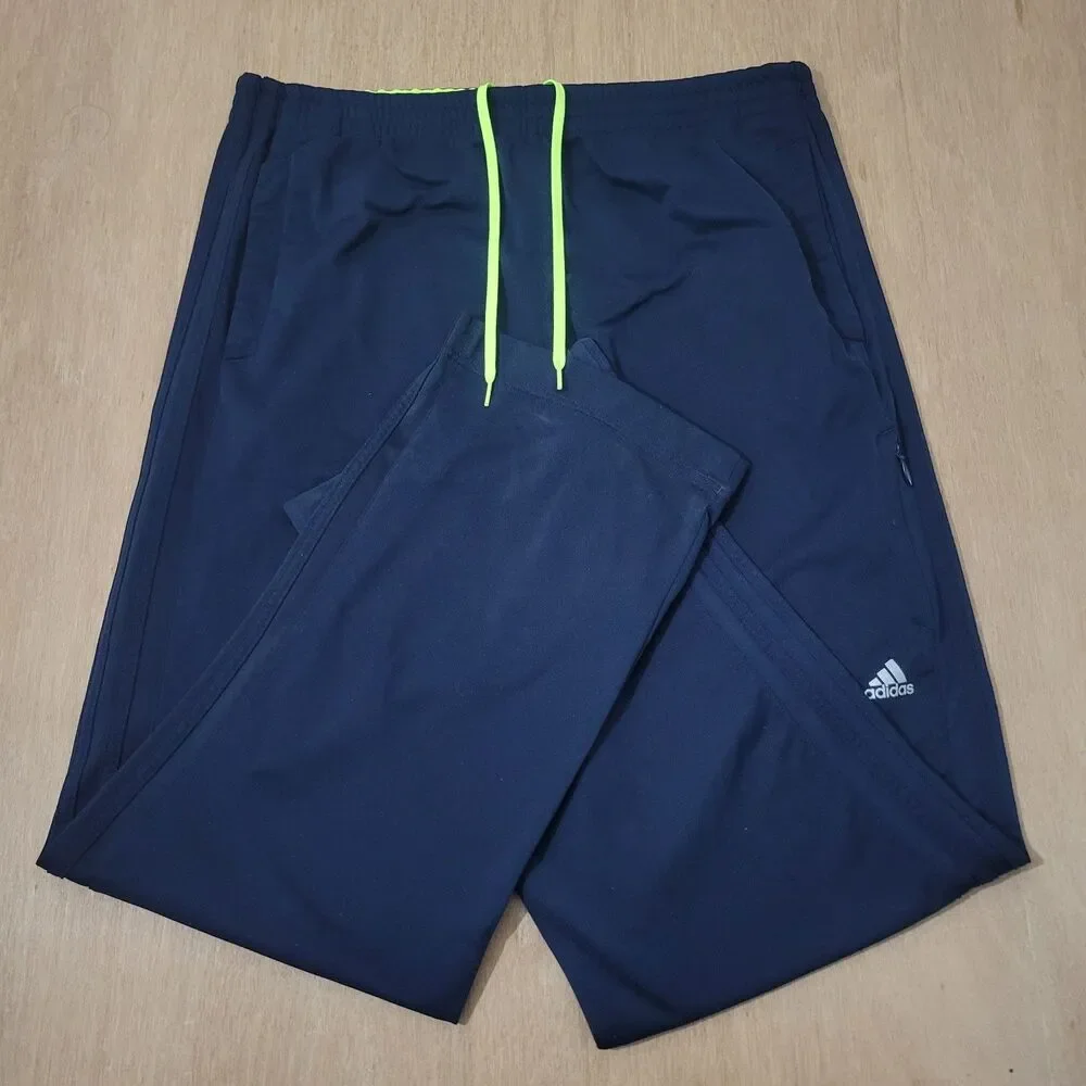 Adidas Navy Blue Performance Sweatpants Large Men's Blue Stripes Side ACTIVE